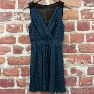 Bcbgeneration Dress Women's 6 Blue Black Polka Dot Sheer Back Zip Up